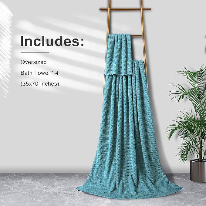Extra Large Bath Towel Sheet Set 35x70 Inches - Oversized Bath Towels Set, Large Microfiber - Quick Dry,Lightweight,Super Soft,Highly Absorbent Towel Set for Bathroom,Hotel,SPA,Pack of 4(Turquoise) - Image 6