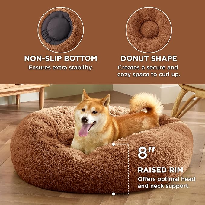 Bedsure Calming Dog Bed Medium Size Dog Donut Washable Pet Bed,30ins Copper | Fluffy Faux Fur Round Cuddler,Machine Washable,Anti-Slip Bottom,Anti-Anxiety,Deep Sleeping for Pets Up to 45 Lbs - Image 4