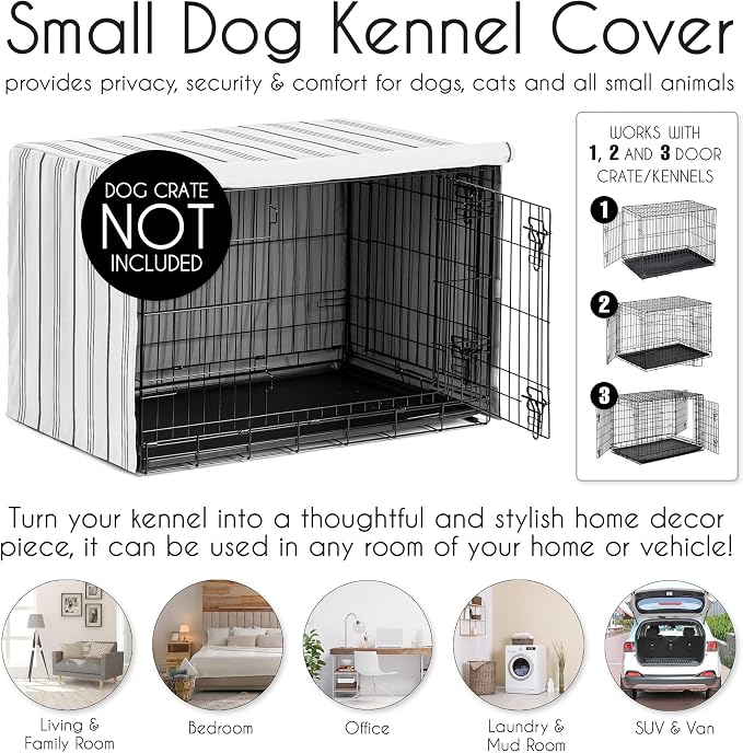 Sweet Jojo Designs 30in. Small/Medium Dog Crate Cover (White and Grey Stripe) Pet Cage, Kennel Covers (Modern, Neutral, Contemporary, Striped, Elegant, Pinstriped, Minimalist, Gray Stripes) - Image 4
