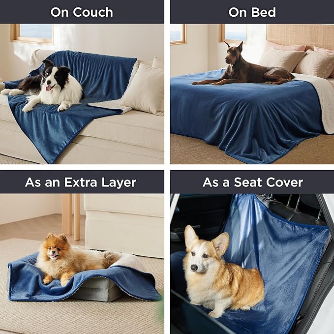 Bedsure Waterproof Blanket for Bed Soft Sherpa Fleece Throw,Queen 90x86 | Plush Cozy Calming Reversible Dog Blankets for Large Senior Dogs,Warm Bed Couch Cover,Pet Furniture Protector,Blue - Image 5