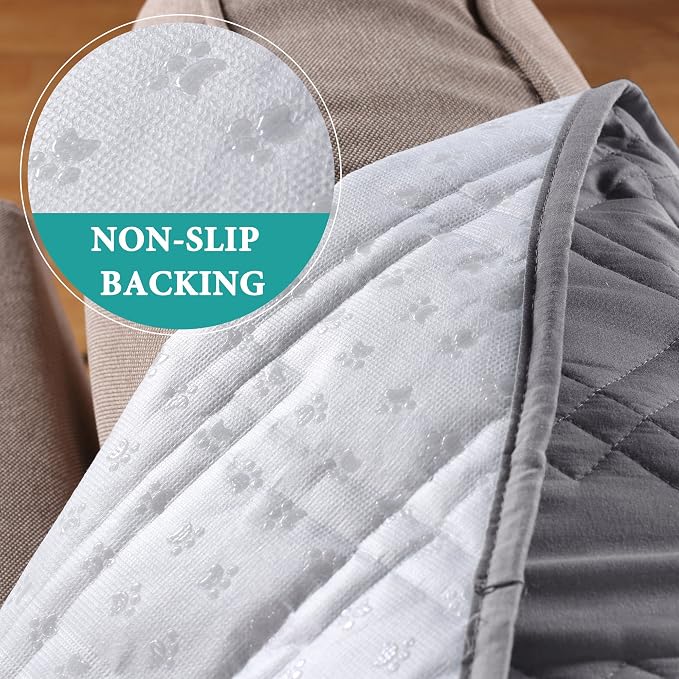 Turquoize 100% Waterproof Couch Covers for Pets Grey Sofa Cover for 3 Cushion Couch, Non-Slip Sofa Slipcover with Elastic Straps Sofa Protector Furniture Cover for Dogs, Sofa 68", Gray - Image 4