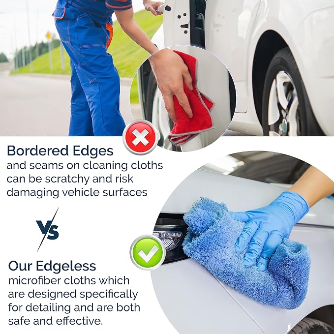 GREEN LIFESTYLE Chamois Cloth Microfiber Cleaning Cloth 6 Pack, Borderless Microfiber Towels Cleaning, Car Microfiber Towel, Drying Towels for Сars, Car Wash Towels (16" x 16", Blue) (6 Pack – 16x16) - Image 3