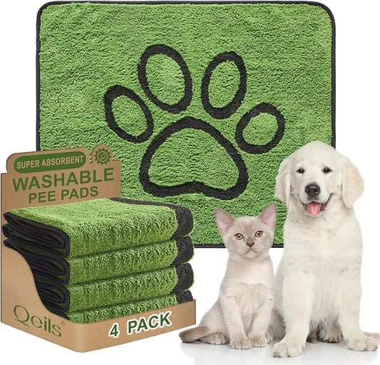 Qeils Reusable Dog Pee Pads, Washable Puppy Pads, Leak-Proof 30"x34" 4 Pack | Super Absorbent And Non-Slip Potty Training Pads, Soft Paw Print Plush Design, Ideal For Crates, Couch, Car Seats & Pet Beds by Qeils