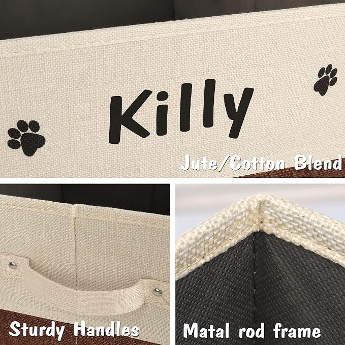 PET ARTIST Large Dog Toy Basket, Custom Toy Bin Box Personalized with Pet's Name, Collapsible Pet Storage Baksets With Handle for Toys,Blankets,Accessories- Brown - Image 8