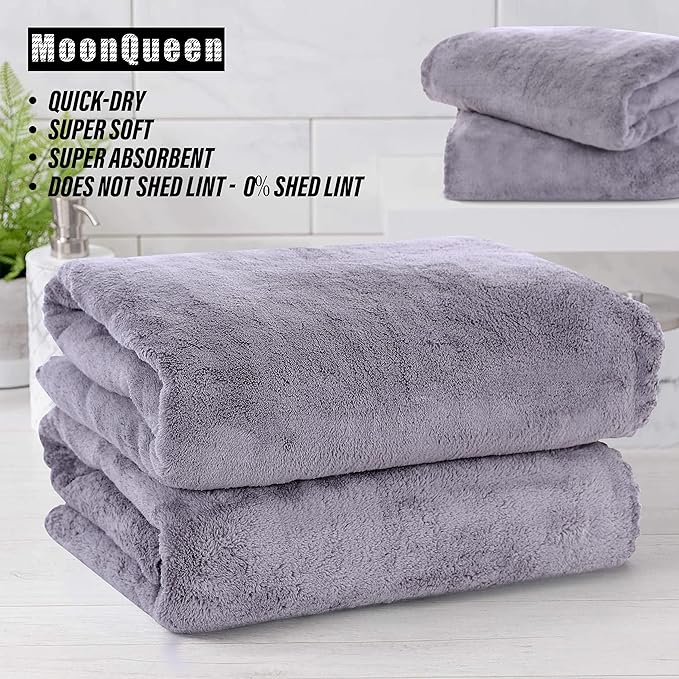 MOONQUEEN 2 Pack Premium Bath Towel Set - Quick Drying - Microfiber Coral Velvet Highly Absorbent Towels - Multipurpose Use as Bath Fitness, Bathroom, Shower, Sports, Yoga Towel (Grey) - Image 5