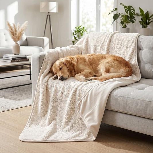 Waterproof Blanket for Couch - Dog Throw as Furniture Protector | Cozy Sherpa & Smooth Velvet, Reversible and Machine Washable, for Couch and bed, 50"x60", Beige by TuffeelHome