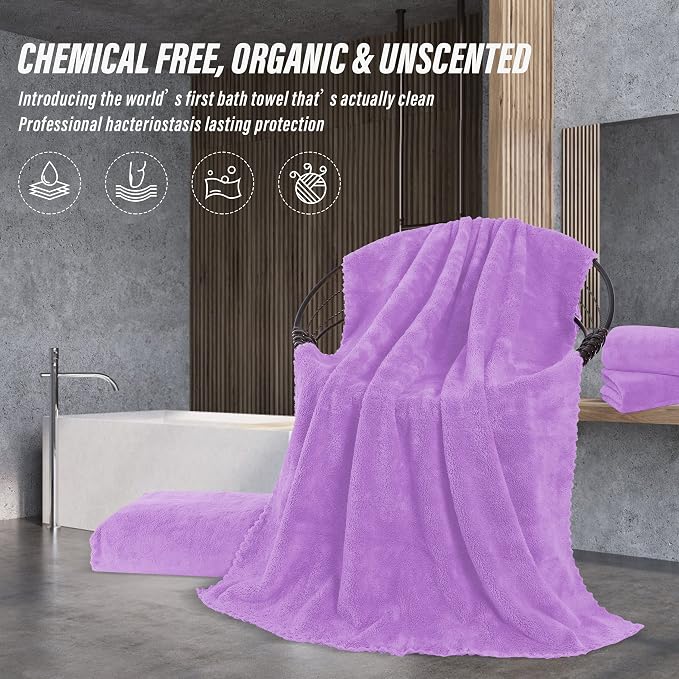 MOONQUEEN 6 Pack Premium Bath Towel Set - Quick Drying - Microfiber Coral Velvet Highly Absorbent Towels - Multipurpose Use as Bath Fitness, Bathroom, Shower, Sports, Yoga Towel (Purple) - Image 5