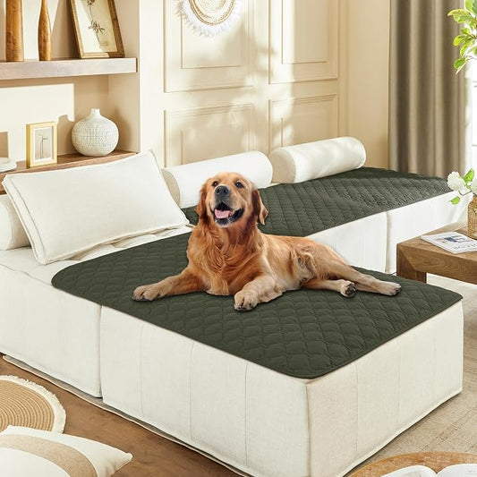 gogobunny 100% Double Sided Waterproof Dog Blanket Soft Pet Bed Cover Reversible Protect Furniture Couch Sofa Car for Puppy Large Dog Cat (Dark Olive/Light Olive, 40x50 Inch (Pack of 1)) by gogobunny