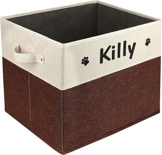 PET ARTIST Large Dog Toy Basket, Custom Toy Bin Box Personalized with Pet's Name, Collapsible Pet Storage Baksets With Handle for Toys,Blankets,Accessories- Brown by PETARTIST
