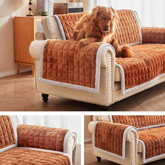 Couch Cover for Dogs Washable,Non-Slip Fuzzy Sofa Covers for Pets | Thick Soft Furniture Protector Fits Loveseat & Sectional,Against Fur&Dirt (Curry, 2pc/28"x28"-Arm/Backrest Cover) by Unknown