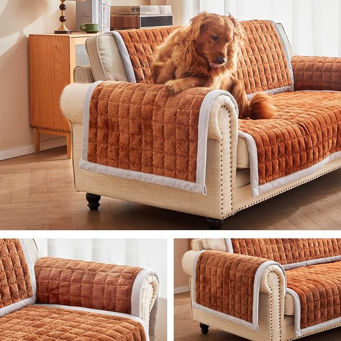 Couch Cover for Dogs Washable,Non-Slip Fuzzy Sofa Covers for Pets | Thick Soft Furniture Protector Fits Loveseat & Sectional,Against Fur&Dirt (Curry, 2pc/22"x28"-Arm/Backrest Cover) by Unknown