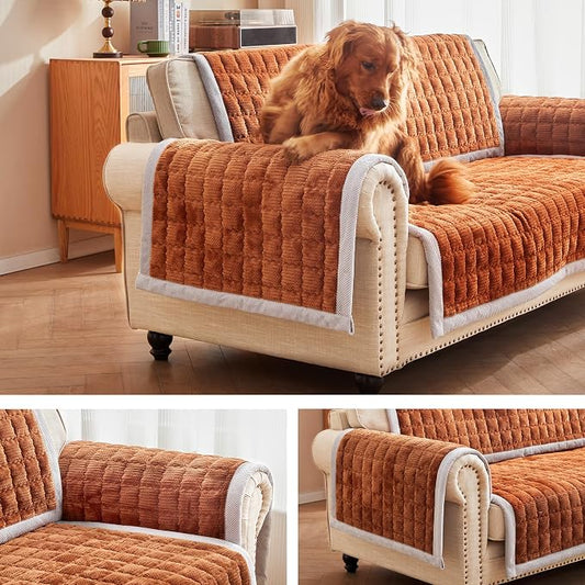 Couch Cover for Dogs Washable,Non-Slip Fuzzy Sofa Covers for Pets | Thick Soft Furniture Protector Fits Loveseat & Sectional,Against Fur&Dirt (Curry, 2pc/22"x28"-Arm/Backrest Cover) by Unknown