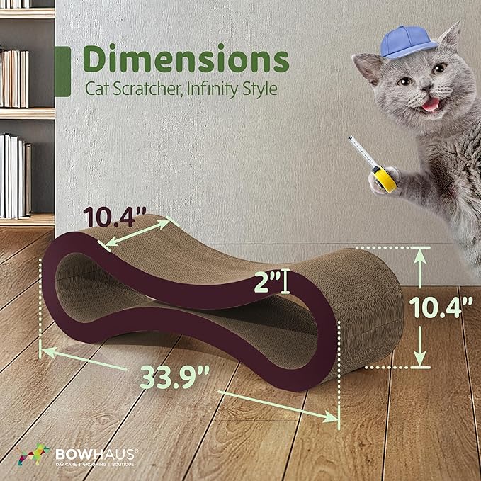 BOWHAUS Infinity Cat Scratcher Lounger, Reversible Scratcher, Infinity Cat Cardboard Scratcher, Large Cat Scratching Pad, Scratching Board, Scratcher Lounge Bed for Indoor Cats, Brown - Image 2