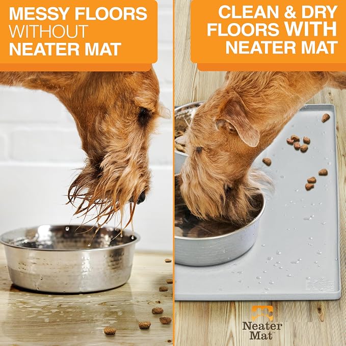 Neater Pet Brands Neater Mat Pet Mats for Food and Water, Cat & Dog Bowl Mat Waterproof Silicone, Feeding Tray, Dog Food Mats for Floors, Placemat w/Raised Edge for Under Bowls, 24" x 16", Light Gray - Image 5