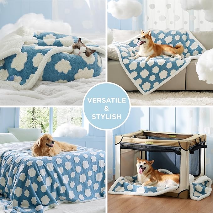 LE SURE Waterproof Dog Blankets for Medium Dogs Cute 3D Jacquard,30x40 | Puppy Blanket for Cat Aesthetic Gift, Warm Soft Sherpa Throw Washable, Reversible Pet Couch Protector, Cozy Clouds Blue - Image 4