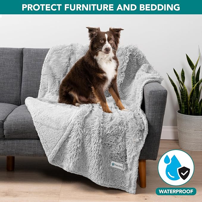 PetAmi Waterproof Dog Blanket for Couch, Bed & Furniture,Reversible Sherpa & Faux Fur Pet Blanket, Leakproof Blanket for Puppy Cat, Washable Soft Calming Pet Couch Protector (29x40, Light Gray) - Image 2