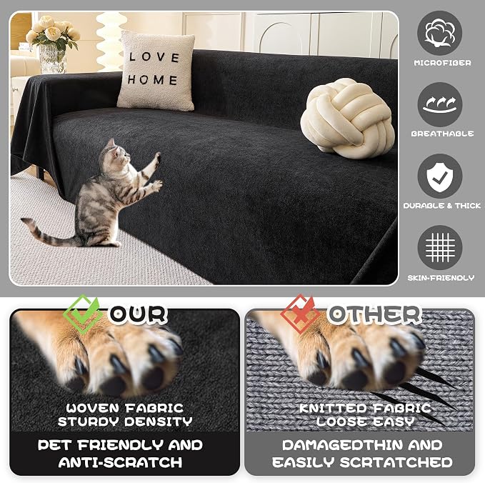 MYSKY HOME Black Couch Covers for Sectional Sofa, Love Seat Covers, Couch Covers for Dogs Washable Couch Cover Banket Modern Sofa Slipcovers, Super Soft Sofa Towel for Kids, Pets, 71" x 102" - Image 2