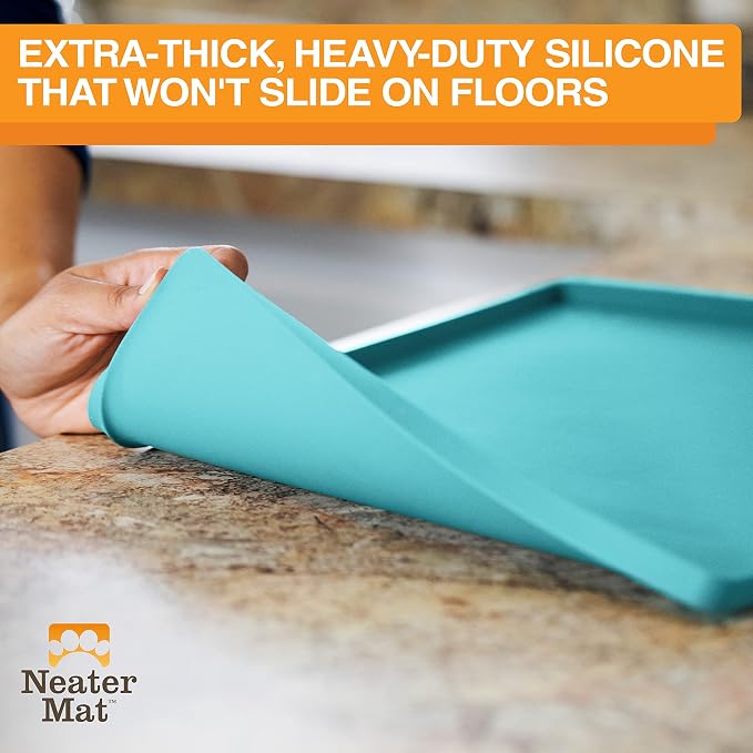 Neater Pet Brands Neater Mat Pet Mats for Food and Water, Cat & Dog Bowl Mat Waterproof Silicone, Feeding Tray, Dog Food Mats for Floors, Placemat w/Raised Edge for Under Bowls, 32" x 24", Aquamarine - Image 5