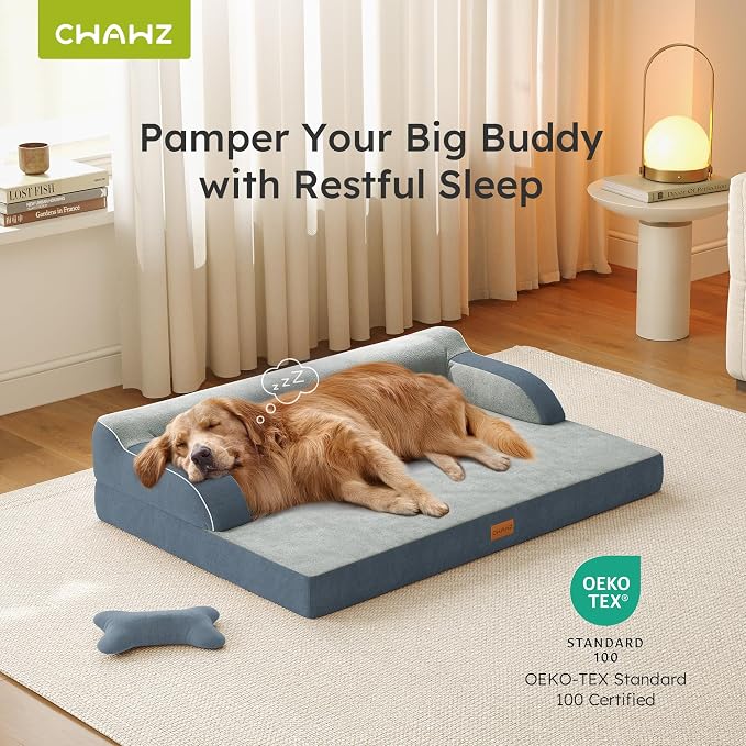 CWAWZ XL Plus Orthopedic Dog Bed, Big Dog Bed for Large Sized Dogs, Dual-Sided Pet Cooling Beds with Memory Foam Washable Cover Nonslip Bottom, Waterproof Pet Couch with Bolster, Dark Grey - Image 2