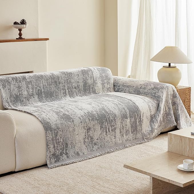 STACYPIK Abstract Geometric Couch Cover for Sectional, Chenille Aesthetics Loveseat Couch Protector for 3 Cushion Couch, Non Slip Gray Jacquard Pet Sofa Covers Washable, Couch Covers Blanket-71X134IN - Image 5