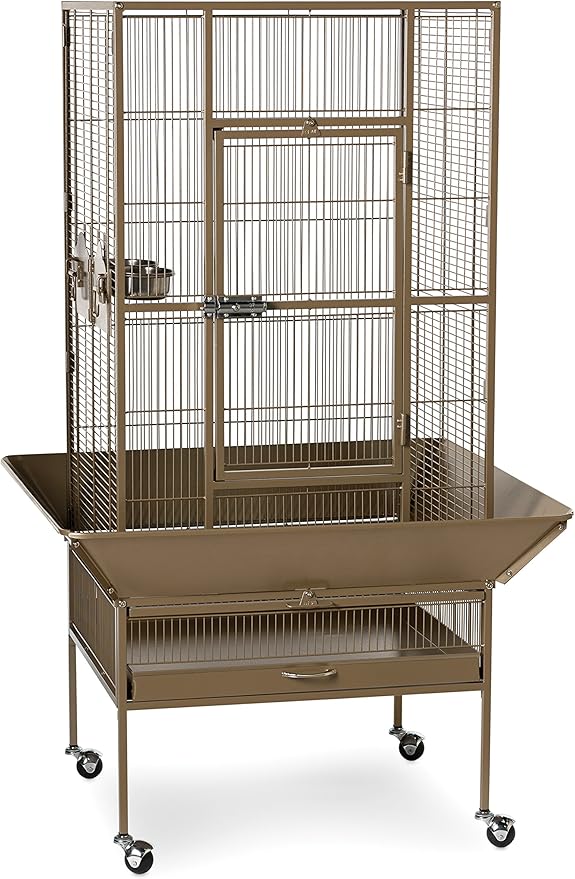 Prevue Pet Products Park Plaza Bird Cage - Large Brown Steel Bird Cage with Rolling Stand, Seed Guards, and Perches, Ideal for Cockatiels and Medium Birds - Cocoa Hammertone by PrevuePetProducts
