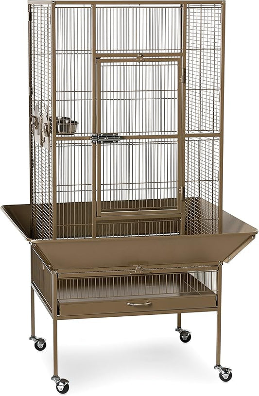 Prevue Pet Products Park Plaza Bird Cage - Large Brown Steel Bird Cage with Rolling Stand, Seed Guards, and Perches, Ideal for Cockatiels and Medium Birds - Cocoa Hammertone by PrevuePetProducts