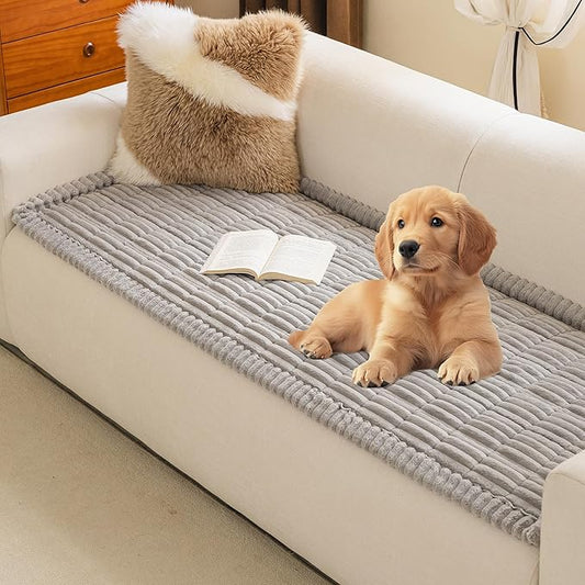MYSKY HOME Couch Covers for 3 Cushion Sofa Pet Friendly, Couch Cover for Dogs, Sofa Covers for Pets Washable, Soft Non-Slip Sofa Slipcovers Furniture Protector Covers, Light Grey, 27.6" x 70.9" by MYSKYHOME