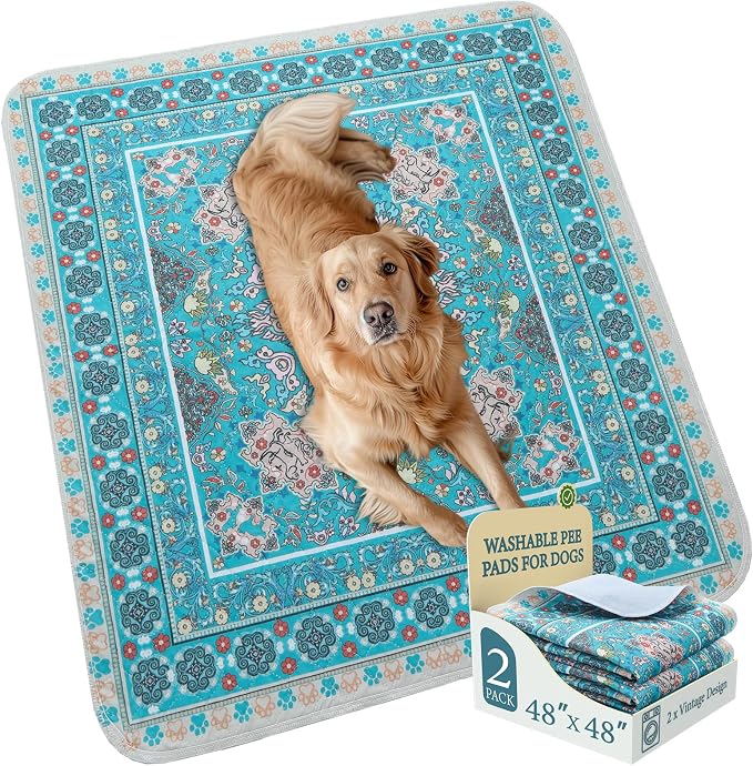 Homimp Washable Pee Pads for Dogs,Extra Large 2 Pcs Reusable Puppy Pads Waterproof,Absorbent and Leakproof Dog Pee Pads,Non Slip Puppy Training Pads,Pet Mat for Floor,Crate,Couch,Whelping,Blue 48"x48" by HOMIMP