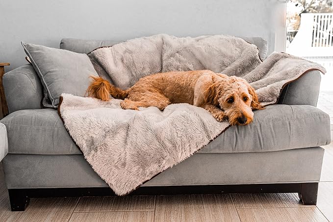 PupProtector Waterproof Throw Blanket for Dogs and Cats, Pet Blanket Cover for Couches, Sofas, Beds, Car Seats, Furniture, Calming Soft Faux Fur, Short Grey, Large (80" L x 62" W) | Waterproof, machine washable — protects couches, beds & car seats - Image 9