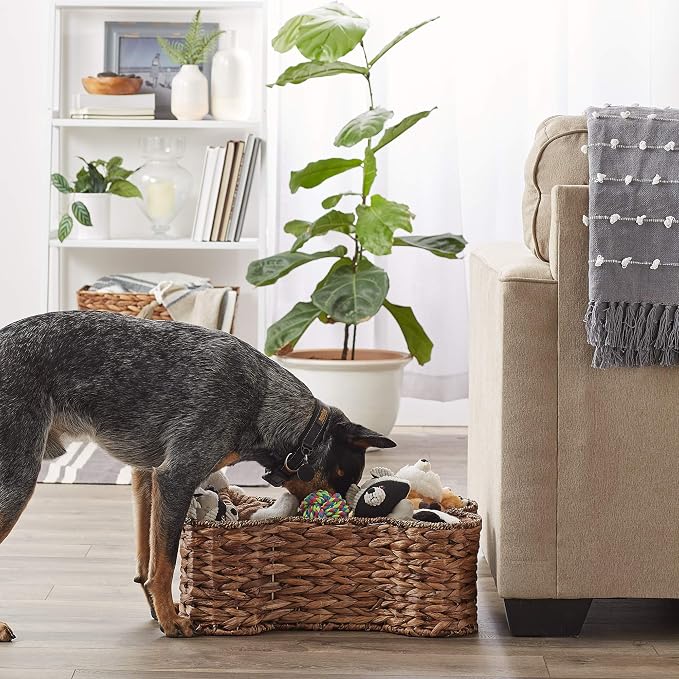 Bone Dry Pet Storage Collection, Bone Shape Hyacinth Toy Basket, Dark Brown, Medium - 21x13x8" - Image 4