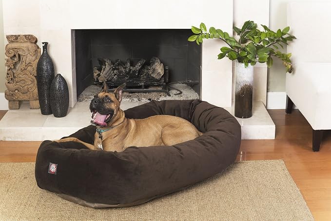 Majestic Pet 52 Inch Suede Calming Dog Bed Washable 52x35x11 (Inch) – Cozy Soft Round Donut Dog Bed with Spine Support for Dogs to Rest their Head - Round Pet Bed X- Large – Chocolate - Image 8