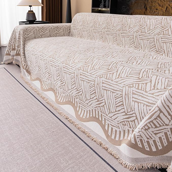 ROOMLIFE Couch Cover 3 Cushion Sofa, Washable Non Slip Furniture Sofa Protector Cover, Soft Chenille Sofa Slipcovers Sectional L Shape Dogs Couch Cover Throw Blanket with Tassels 71''X134'' - Image 7