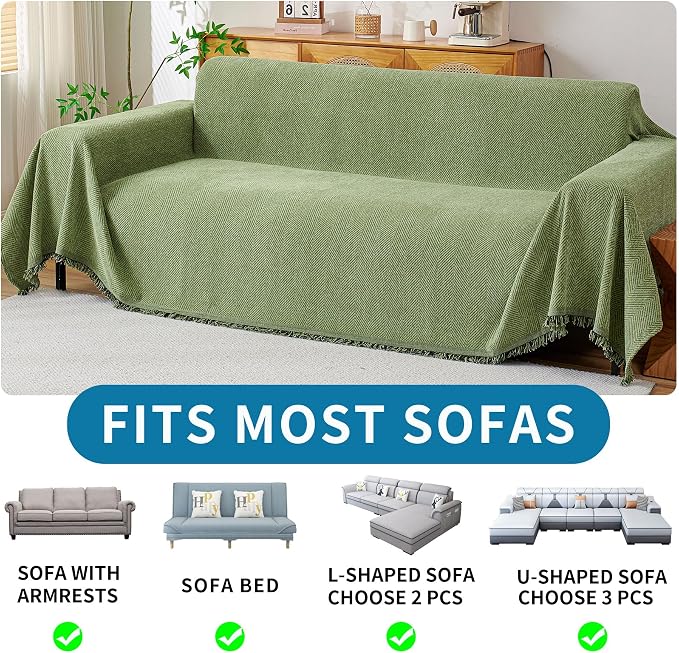 HAOMAIJIA Chenille Couch Cover Sofa Covers for 3 Cushion Couch Washable sectional Couch Covers for Dogs pet Furniture Protector Couch Cover Blanket for Living Room (sage Green, 91"x150") - Image 5