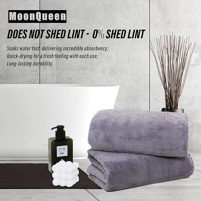 MOONQUEEN 2 Pack Premium Bath Towel Set - Quick Drying - Microfiber Coral Velvet Highly Absorbent Towels - Multipurpose Use as Bath Fitness, Bathroom, Shower, Sports, Yoga Towel (Grey) - Image 3