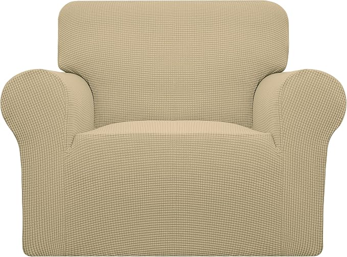 Easy-Going Stretch Chair Slipcover with Arm Washable Beige | 1-Piece Couch Sofa Cover Furniture Protector for Living Room Soft with Bottom For Kids, Pet. Spandex Jacquard by Easy-Going