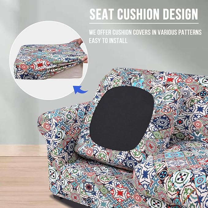hyha Stretch Couch Covers, Chair/Sofa Covers, Armchair Slipcover for Dogs | Floral Pattern, Printed, 2 Pieces, Separate Couch Cushion Slipcover, Soft Chair Cover with Elastic Bottom for Pets (Armchair) - Image 2