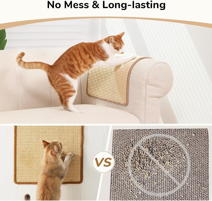 FUKUMARU 2 Packs Cat Scratching Mat, 19.6 x 11.8 Inch Cat Scratcher Pad | Natural Sisal Cat Scratch Mat for Indoor Cats, Horizontal Cat Wall Scratcher Floor Rug with Sticky Tapes, Furniture Protector - Image 5