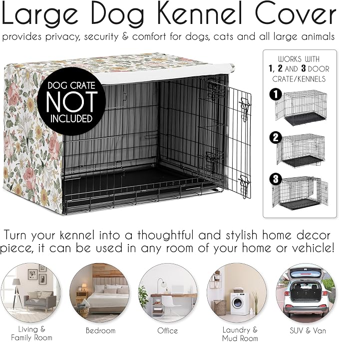 Sweet Jojo Designs 48in. Large Dog Crate Cover (Boho Vintage Floral) for Girls Pet Cage, Kennel Covers (Bohemian, Shabby Chic, Rose, Flower, Elegant, Wildflower, Farmhouse, Blush Pink, Yellow, Green) - Image 4