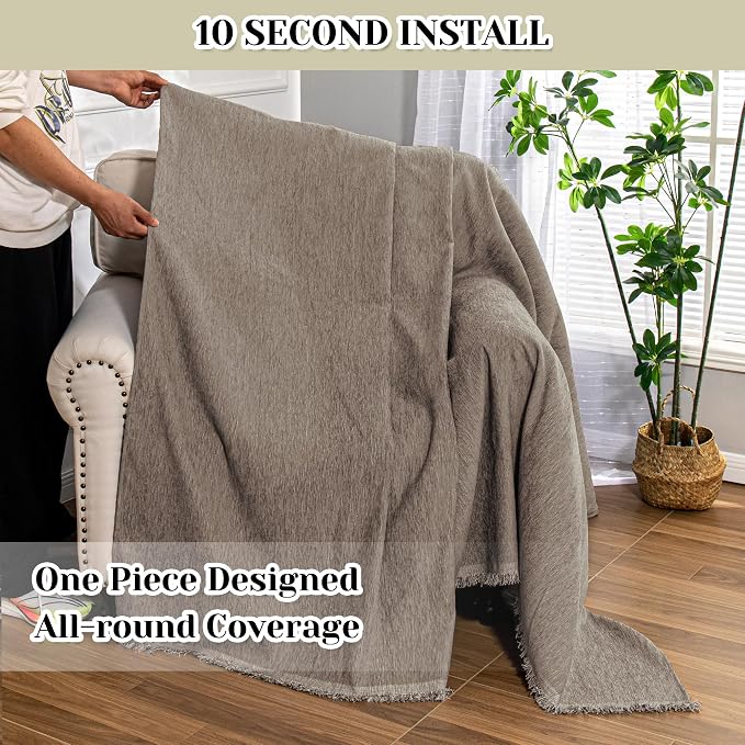 MEETSKY Small Couch Cover Oversized Armchair Sofa Cover Washable for Dogs Sofa Single Recliner, Chenille Sofa Throw Slipcover for Pets Sofa Cover Thick, 71" x 91", Sand - Image 4