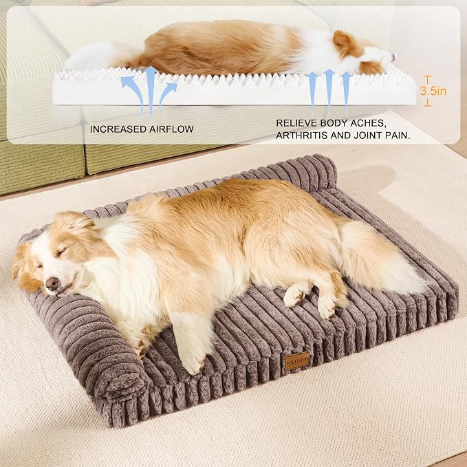 Orthopedic Calming Large Dog Bed Pet Sofa Bed 42''X28'' Taupe | 2-Sided Pet Couch Large Sized Dog, Soft Egg-Crate Foam Dog Mat, Waterproof Removable Washable Cover, Nonskid Bottom Cat Bed - Image 5