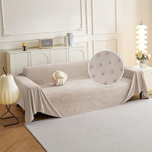 MYSKY HOME Couch Covers for Sectional Sofa Love Seat Couch Covers Couch Cover for Dogs Washable Couch Cover Blanket, Non Slip Sofa Slipcovers, Super Soft Sofa Towel for Kid, Pet, 71" x 118", Oat by MYSKYHOME