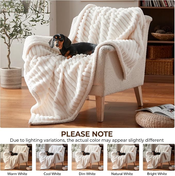 Waterproof Dog Blanket for Large Dogs, Soft Corduroy Fleece Pet Blanket Washable, Double Sided Cat Blankets for Furniture Protection, Reversible Cozy Calming Couch Blanket, 40"x50", Cream - Image 8