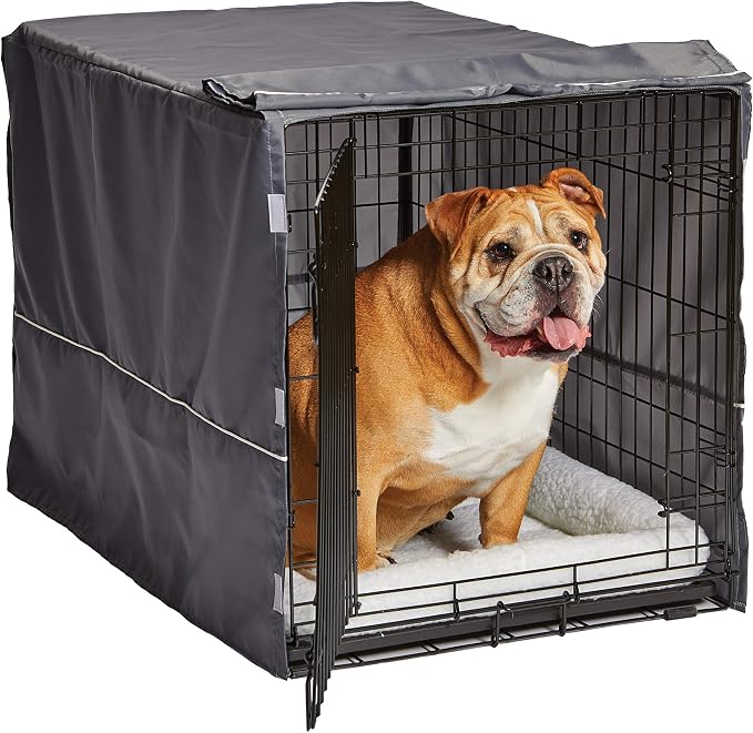 New World Midwest Homes for Pets Intermediate Dog Crate Cover, Polyester Privacy Kennel Cover Fits Most 36-Inch Crates, Light Gray, Machine Washable, Reduces Barking & Chewing by NewWorldPetProducts