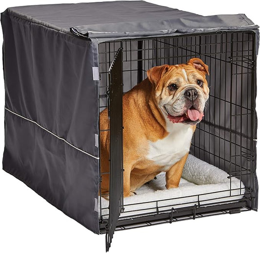 New World Midwest Homes for Pets Intermediate Dog Crate Cover, Polyester Privacy Kennel Cover Fits Most 36-Inch Crates, Light Gray, Machine Washable, Reduces Barking & Chewing by NewWorldPetProducts