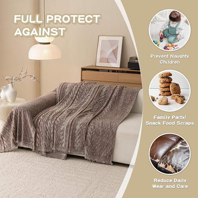 MEETSKY Boho Couch Covers for Sofa, Couch Covers for Dogs, Modern Sofa Slipcover for Sectional Sofa Covers Washable, Chenille Blend Thick Fabric Couch Blanket Cover for Living Room, 71" x 118", Sand - Image 4