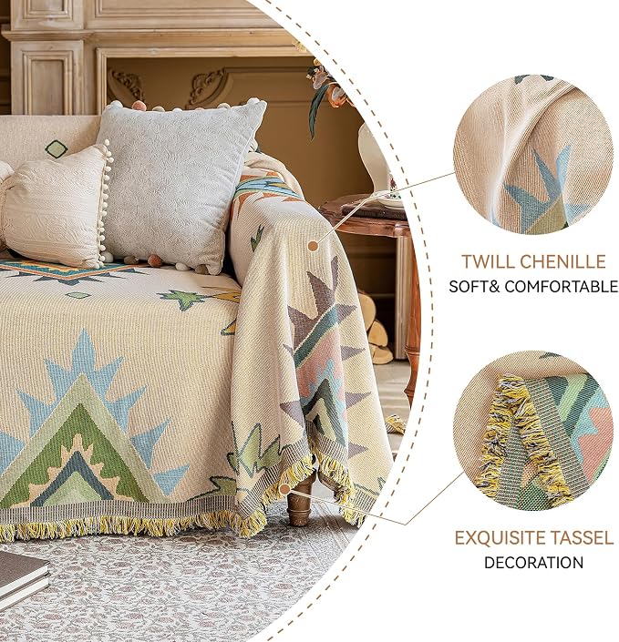 Deep Dream Boho Couch Cover Blanket, Soft Chenille Sofa Covers for 3 Cushion Couch, Sofa Slipcovers Washable Living Room Furniture Protector for Dogs Pets, 71"x134" - Image 4
