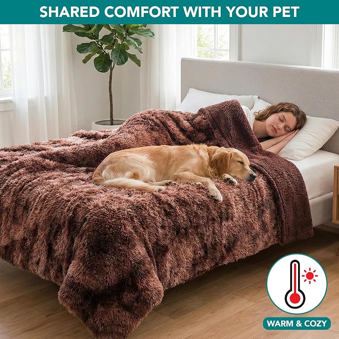 PetAmi Waterproof Dog Blanket for Couch, Queen Bed & Furniture,Reversible Sherpa & Faux Fur Pet Blanket, Leakproof Throw for Large Dog Cat, Washable Soft Calming Protector (90x90, Tie-Dye Brown) - Image 6