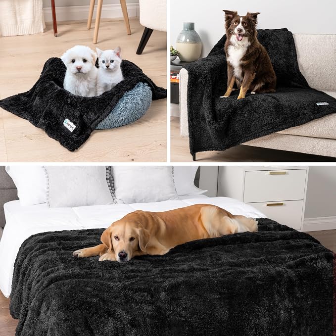 PetAmi Fluffy Waterproof Dog Blanket for Couch and Bed, Reversible Sherpa Pet Throw, Pee Proof Furniture Protector Sofa Cover, Washable Cat Blanket for Small Medium Dogs and Cats (Black, 24x32) - Image 8
