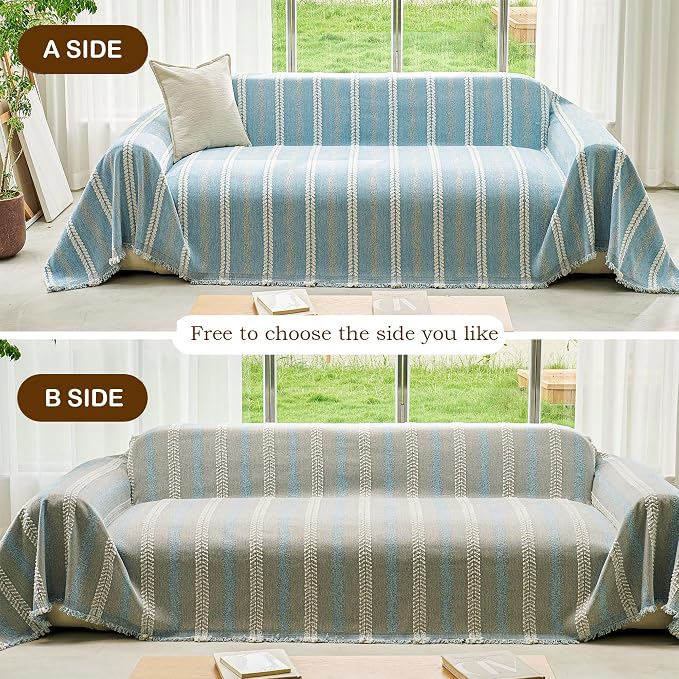 VANJOROY Couch Cover for 2 Cushion,Washable Couch Covers for Dogs Pets, Sofa Slipcovers Sectional Sofa L-Shape, Chenille Couch Cover for Sofa Cover Furniture Protector with Tassel,71"x 102" Blue - Image 6