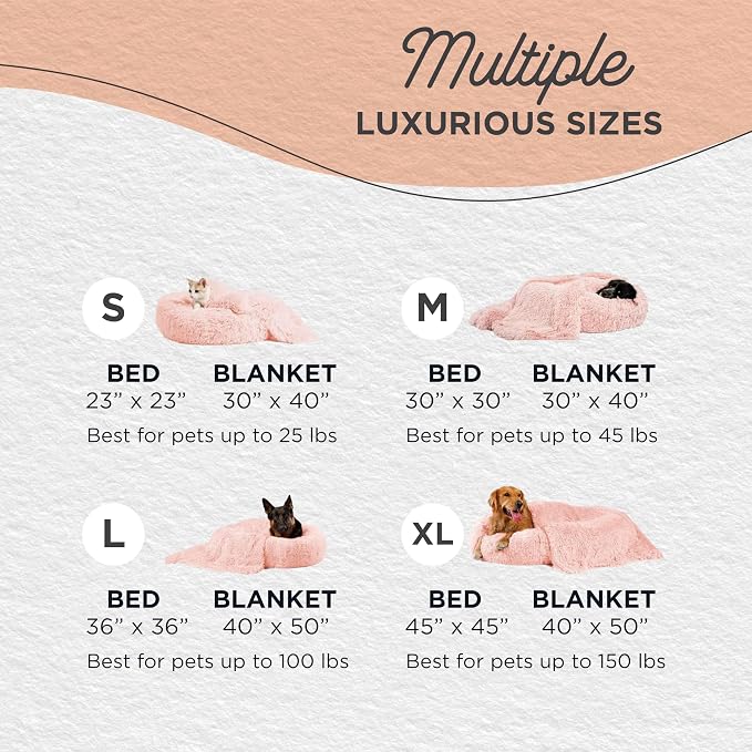 Best Friends by Sheri Bundle Set The Original Calming Shag Donut Cuddler Cat and Dog Bed + Pet Throw Blanket, Cotton Candy Pink, Medium 30x30 - Image 6